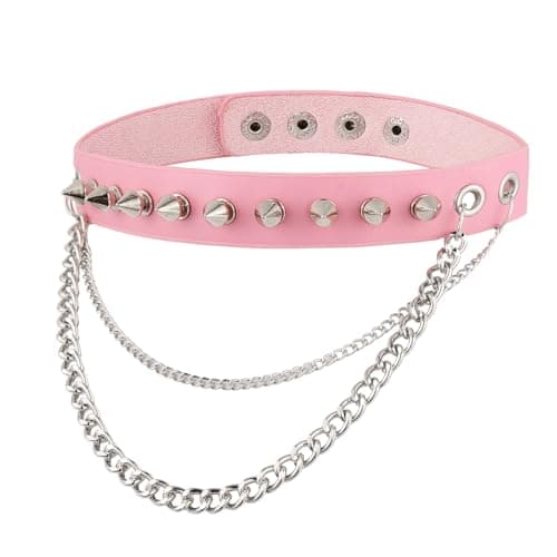 HZMAN Cool Punk Goth Metal Spike Studded Leather Collar Choker Necklace
