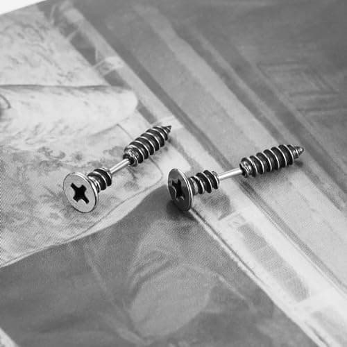 Stainless Steel Gothic Punk Screws Earring for Men and Women