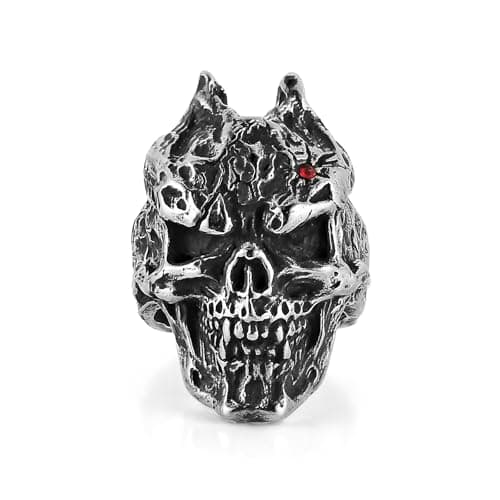 HZMAN Men's Stainless Steel Retro Skull Head Ring for Halloween Party Jewelry Gift