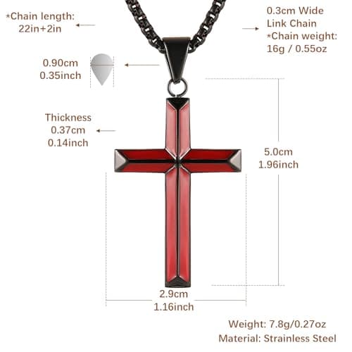 Stainless Steel Cross Necklace for Men - Christian Jewelry Gift - 24 Inch Chain