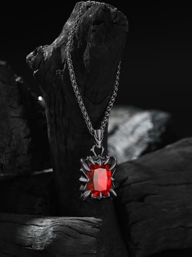 Gothic Stainless Steel Dragon Claw Pendant Necklace for Men and Women - Ruby/Blue Topaz/Emerald/Black Onyx