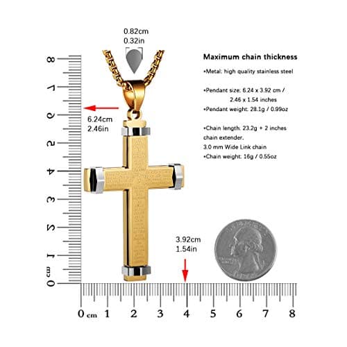 Stainless Steel Men's Large Cross Necklace with Lord's Prayer Pendant