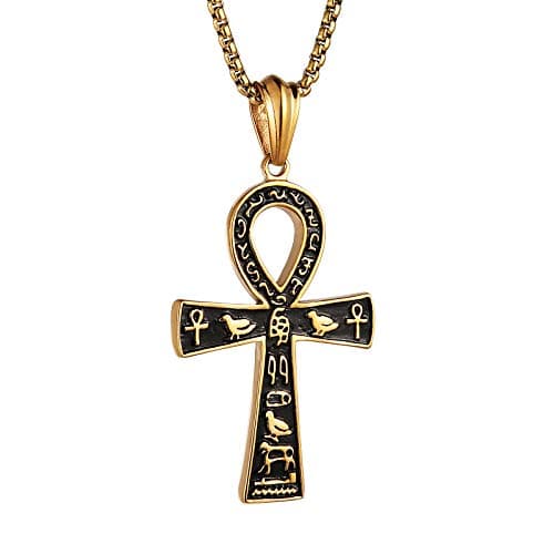 HZMAN Stainless Steel Large Ankh Pendant with 22+2 Inch Chain