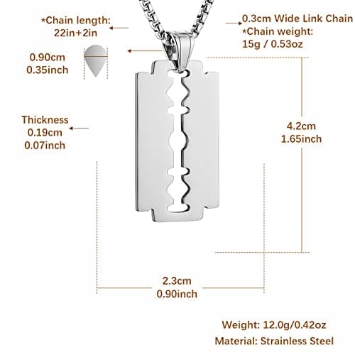 Stainless Steel Razor Blade Dog Tag Pendant Necklace