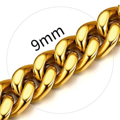 ChainsHouse 18K Gold Miami Cuban Chain Necklace, Black, 5mm-14mm Width, Durable Gift Box