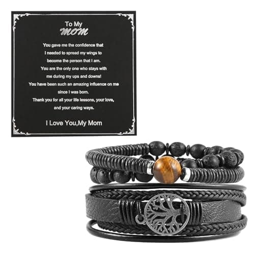 Genuine Leather Tree of Life Bracelets for Men and Women with Tiger Eye Stone and Lava Rock Beads