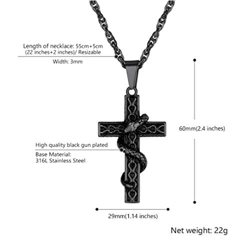 PROSTEEL 316L Stainless Steel Snake Cross Necklace, Adjustable 22"-24", Box Included