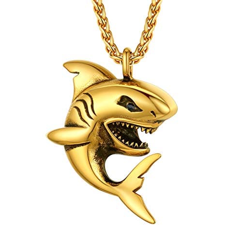 ProSteel Punk Rock Stainless Steel Shark Necklace, Black/Gold/Silver, Adjustable 22-24inch