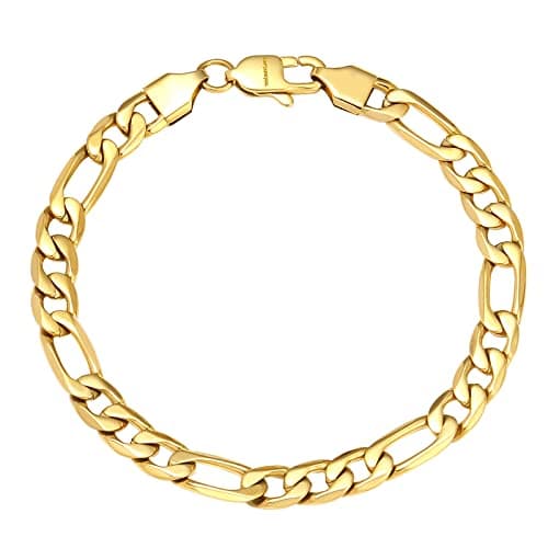 Figaro Bracelet for Men and Women, Stainless Steel Chain link Bracelet with Gold Plating
