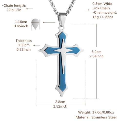 HZMAN Men's High Polished Stainless Steel Multilayer Cross Necklace Gift with 24 Inch Chain