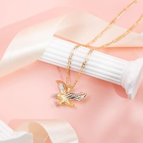 HZMAN 14K Gold Plated Colorful Eagle Pendant Necklace for Men