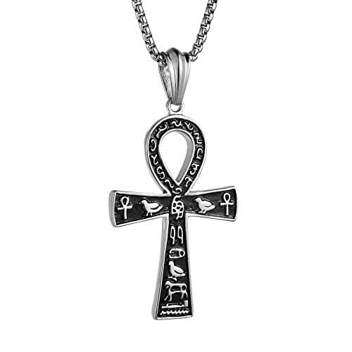 HZMAN Stainless Steel Large Ankh Pendant with 22+2 Inch Chain