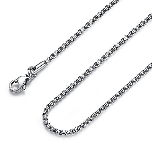 FOSIR Stainless Steel Rolo Chain Necklace, Silver Tone, Wide 2/3/4/5mm