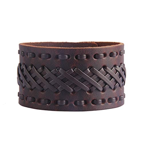 Jeilwiy Men's Punk Leather Wristbands - Adjustable, Braided Black & Brown Cuff Bangle Gifts