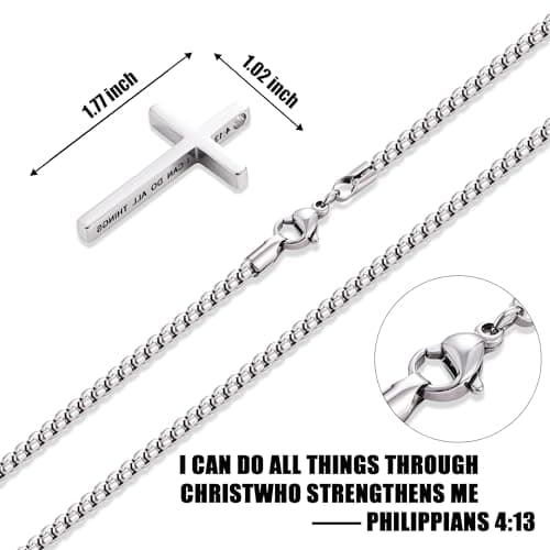 Men's Inspirational Bible Verse Stainless Steel Cross Necklace