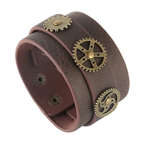 HZMAN Steampunk Alloy Gear Brown Adjustable Wristbands for Men & Women