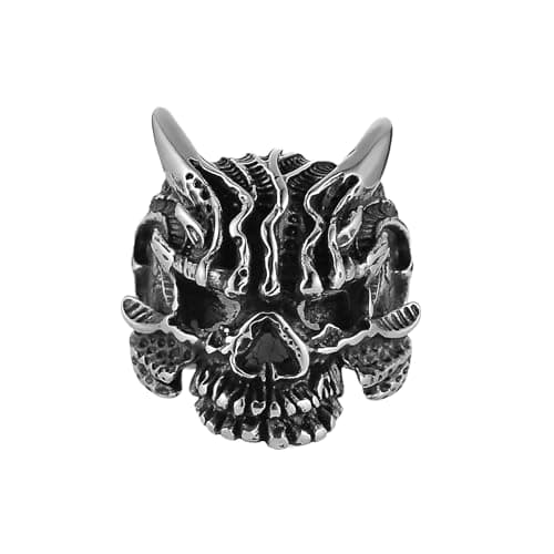 HZMAN Men's Stainless Steel Retro Skull Head Ring for Halloween Party Jewelry Gift