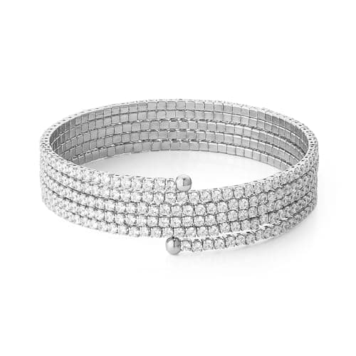 HZMAN Crystal Rhinestone Dainty Multi-Layer Cuff Bracelet for Women Prom Party Wedding
