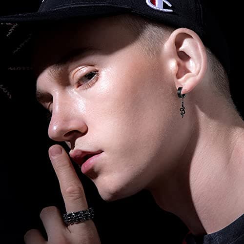 PJWONG Punk Hip Hop Silver Black Gold Tone Dangle Hoop Earrings for Women Men Teens