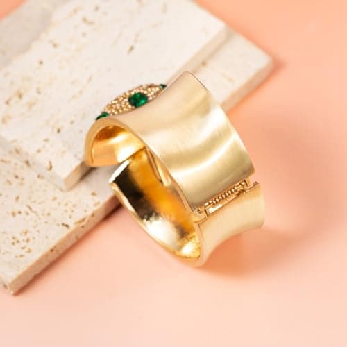 HZMAN Chunky Green Crystal Cuff Bracelet for Women Gold Plated Jewelry Gift