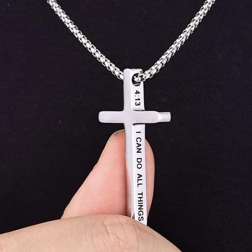 Men's Inspirational Bible Verse Stainless Steel Cross Necklace