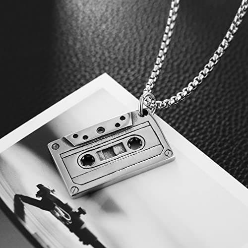 HZMAN Vintage Double Sided Stainless Steel Tape Necklace with 22+2 Inch Chain