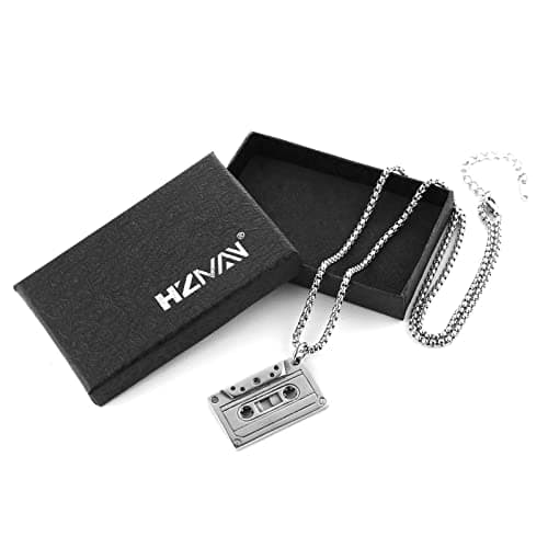 HZMAN Vintage Double Sided Stainless Steel Tape Necklace with 22+2 Inch Chain