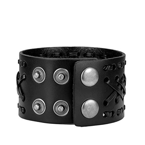 Jeilwiy Men's Punk Leather Wristbands - Adjustable, Braided Black & Brown Cuff Bangle Gifts