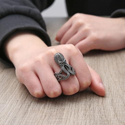 HZMAN Men's & Women's Octopus Stainless Steel Gothic Punk Cuttlefish Ring Halloween Jewelry Gift