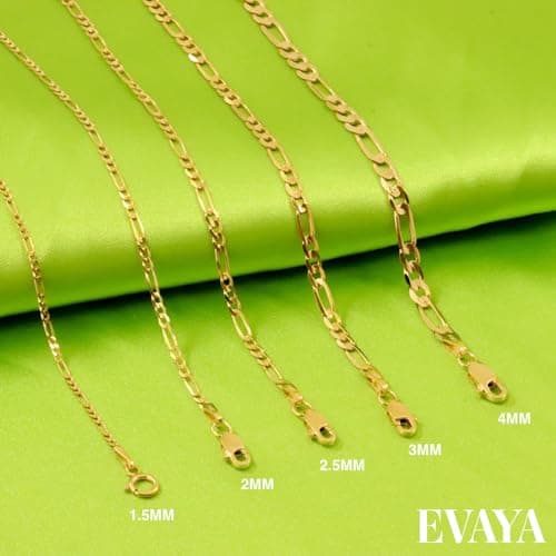 EVAYA Real Solid 14k Gold Figaro Chain - Durable, Tarnish-Resistant