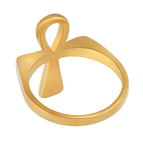 HZMAN Polished Stainless Steel Egyptian Ankh Cross Ring for Men & Women with Gift Bag