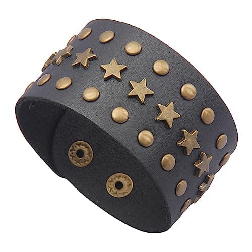 Jeilwiy Men's Punk Leather Wristbands - Adjustable, Braided Black & Brown Cuff Bangle Gifts