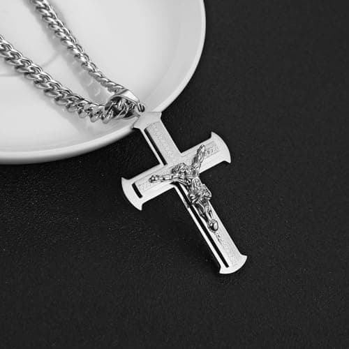 HZMAN Large Stainless Steel Crucifix Necklace for Men Christian Jewelry Gift