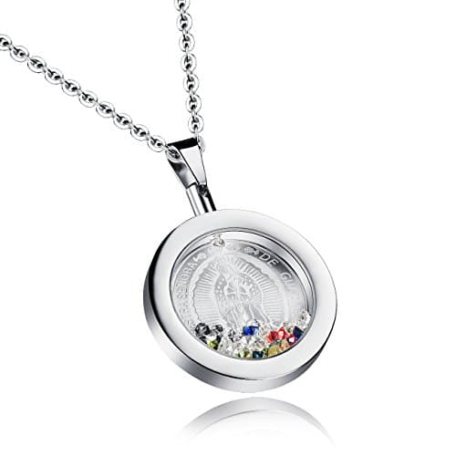 MISHOWNET Stainless Steel Rhinestone Our Lady of Guadalupe Pendant Necklace for Women