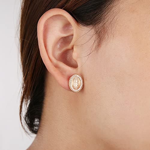 14K Gold Plated Virgin Mary Stud Earrings for Women Girls