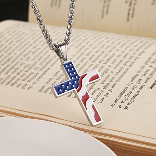 American Flag Cross Pendant Necklace