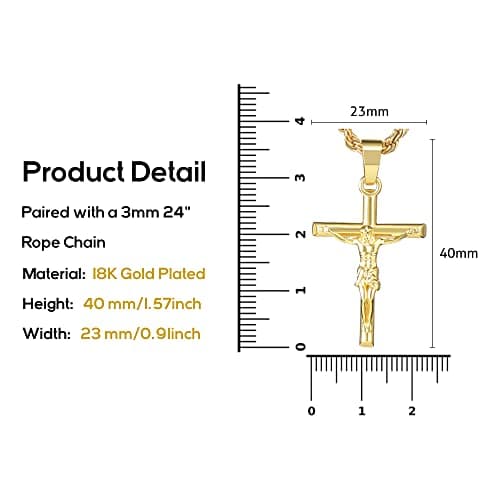 HELLOICE 18K Gold Plated Cross Necklace with 22" Chain for Men & Women