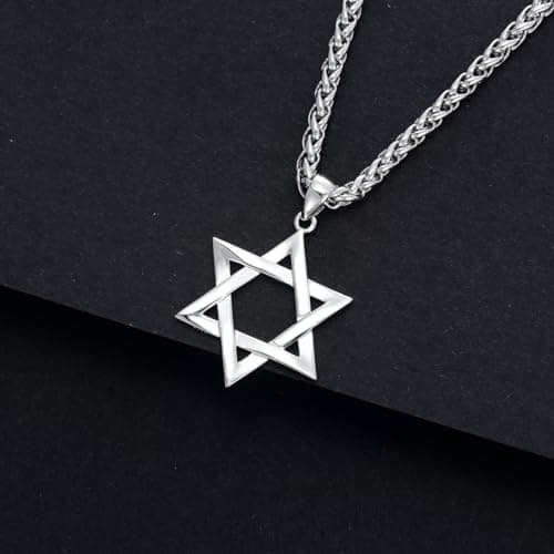Stainless Steel Star of David Necklace, Sterling Silver, 22+2 Inches