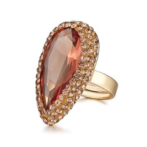 HZMAN Retro Antique Rhinestone Ring for Women Gold Plated Cubic Zirconia Jewelry Gift