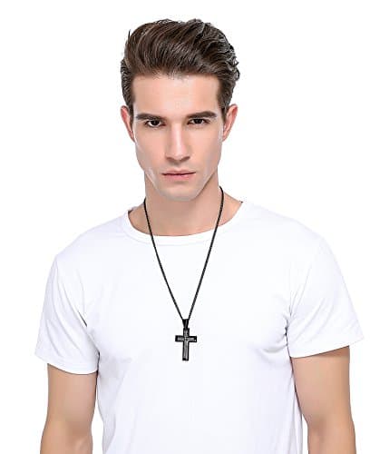 LOYALLOOK 2pcs Men's Stainless Steel Silver Tone Cross Pendant Necklace 24"