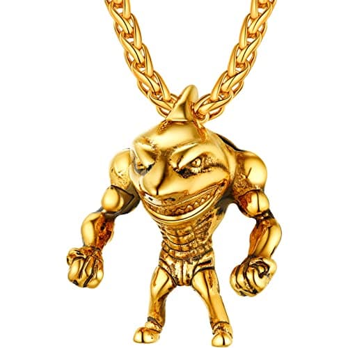 ProSteel Punk Rock Stainless Steel Shark Necklace, Black/Gold/Silver, Adjustable 22-24inch