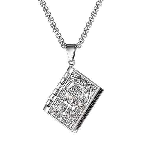 DATOA Openable Prayer Bible Book Pendant Necklace Religious Gift