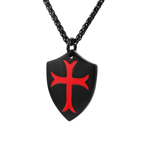 HZMAN Knights Templar Cross Joshua 1:9 Shield Pendant Necklace with Chain