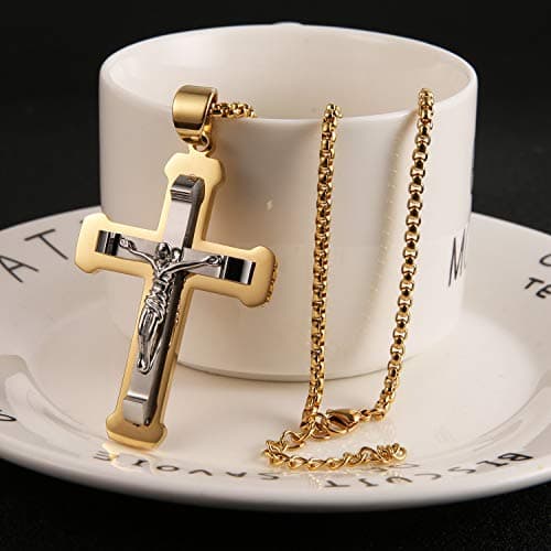 Men's Stainless Steel Jesus Pendant Necklace with Multicolor Cross
