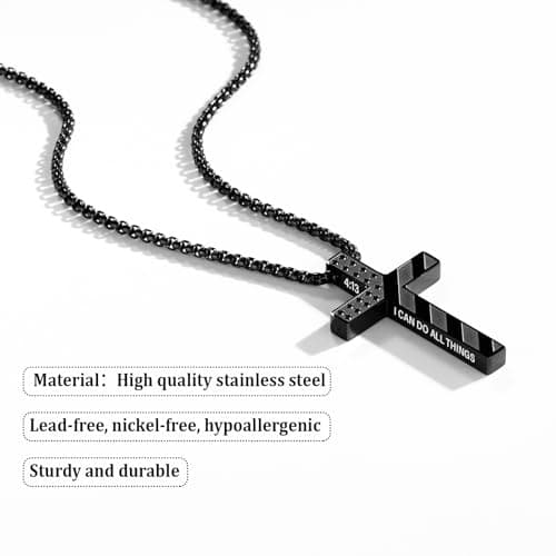 Stainless Steel Cross Necklace for Men Boys Graduation Gifts
