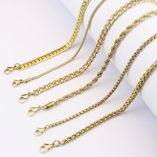 7 Pcs Stainless Steel Necklace Chain Kit with Dollar Pendant - Gold/Silver Plated Men Boys Women