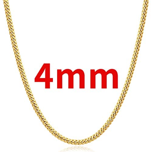 18K Gold Plated Diamond Cut Miami Cuban Link Chain for Men and Women
