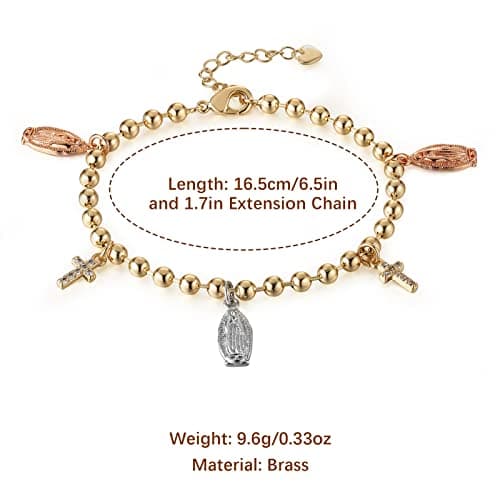 Virgin Mary Rosary Bead Cross Bracelet for Women and Girls
