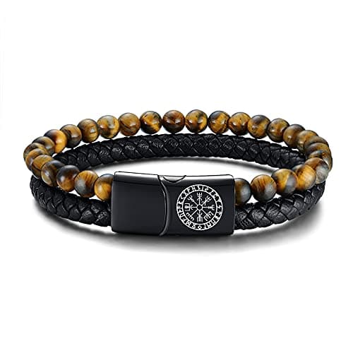 VNOX Viking Bracelet for Men - Genuine Leather Braided Thor's Hammer Wristband Jewelry