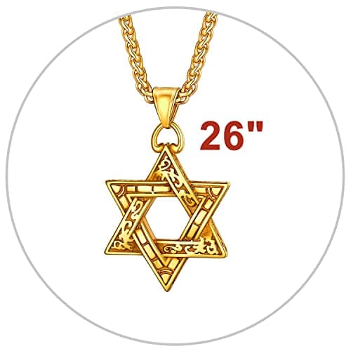 Star of David Necklace for Men and Women - Gold/Stainless Steel Hexagon Pendant
